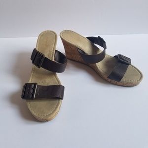 Old Navy Brown Strap Buckle Cork Wedge Sandals 10